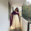 Cream Anarkali dress back view with embroidered details - Shree Roop