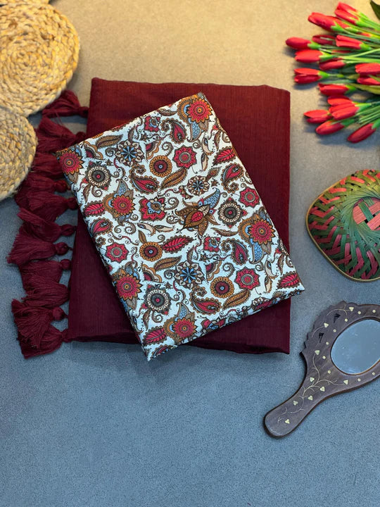 Traditional Modal Chanderi Saree with Decorative Tussles – Magic Cotton Blouse