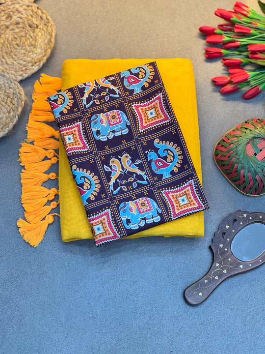 Festive Wear Pure Modal Chanderi Saree with Stylish Tussles and Blouse Fabric