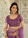 Lavender Purple Fendy Satin Embroidered Saree with Elephant Motifs & Zari Border | Designer Festive Wear Saree with Tassels & Heavy Embroidered Blouse