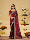 Wine Designer Fendy Satin Saree with Heavy Embroidered Border | Premium Festive Party Wear Saree with Floral Embroidery & Matching Blouse