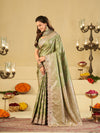 Pastel Green Banarasi Silk Saree with Heavy Embroidered Scallop Border & Rich Zari Woven Pallu | Designer Wedding Festive Saree