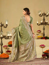 Pista Green Banarasi Silk Saree with Heavy Embroidered Border & Rich Zari Woven Pallu | Designer Wedding Festive Saree