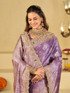 Lavender Purple Banarasi Silk Saree with Heavy Embroidered Border & Rich Zari Woven Pallu | Designer Wedding Festive Saree