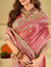 Rose Pink Banarasi Silk Saree with Heavy Embroidered Border & Rich Zari Woven Pallu | Designer Wedding Festive Saree