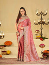 Dusty Rose Pink Banarasi Silk Saree with Heavy Embroidered Scallop Border & Rich Zari Woven Pallu | Designer Wedding Festive Saree