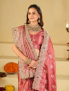 Dusty Rose Pink Banarasi Silk Saree with Heavy Embroidered Scallop Border & Rich Zari Woven Pallu | Designer Wedding Festive Saree