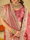 Dusty Rose Pink Banarasi Silk Saree with Heavy Embroidered Scallop Border & Rich Zari Woven Pallu | Designer Wedding Festive Saree