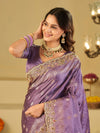 Lavender Banarasi Silk Saree with Heavy Embroidered Border & Rich Zari Woven Pallu | Designer Festive Wedding Saree