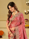 Rose Pink Banarasi Silk Saree with Heavy Embroidered Border & Rich Zari Woven Pallu | Designer Festive Wedding Saree