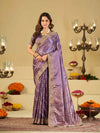 Lavender Purple Banarasi Silk Saree with Heavy Embroidered Border & Rich Zari Woven Pallu | Designer Festive Wedding Saree