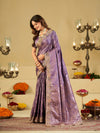 Lavender Purple Banarasi Silk Saree with Heavy Embroidered Border & Rich Zari Woven Pallu | Designer Festive Wedding Saree