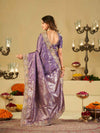 Lavender Purple Banarasi Silk Saree with Heavy Embroidered Border & Rich Zari Woven Pallu | Designer Festive Wedding Saree