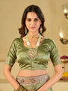 Olive Green Banarasi Silk Saree with Heavy Embroidered Border & Rich Zari Woven Pallu | Designer Wedding & Festive Saree