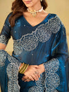 Royal Blue Fendy Satin Saree with White Floral Embroidery Border | Designer Party Wear Saree with Blouse