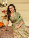 Olive Green Banarasi Silk Saree with Heavy Embroidered Border & Rich Zari Woven Pallu | Designer Wedding & Festive Saree