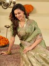 Olive Green Banarasi Silk Saree with Heavy Embroidered Border & Rich Zari Woven Pallu | Designer Wedding & Festive Saree