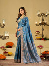 Sky Blue Banarasi Silk Saree with Heavy Embroidered Border & Rich Zari Woven Pallu | Designer Wedding & Festive Saree