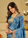 Sky Blue Banarasi Silk Saree with Heavy Embroidered Border & Rich Zari Woven Pallu | Designer Wedding & Festive Saree
