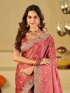 Dusty Rose Banarasi Silk Saree with Heavy Embroidered Border & Rich Zari Woven Pallu | Designer Wedding & Festive Saree
