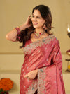 Dusty Rose Banarasi Silk Saree with Heavy Embroidered Border & Rich Zari Woven Pallu | Designer Wedding & Festive Saree