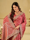 Dusty Rose Banarasi Silk Saree with Heavy Embroidered Border & Rich Zari Woven Pallu | Designer Wedding & Festive Saree