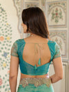 Aqua Green Fendy Satin Embroidered Saree with Paisley Motifs & Zari Border | Designer Festive Saree with Tassels & Heavy Embroidered Blouse