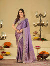 Lavender Purple Banarasi Silk Saree with Heavy Embroidered Border & Rich Zari Woven Pallu | Designer Festive Wedding Saree