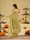 Olive Green Designer Fendy Satin Saree with Embroidered Leaf Motifs & Lace Border | Premium Festive Party Wear Saree with Matching Blouse