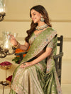Pista Green Banarasi Silk Saree with Heavy Embroidered Border & Rich Zari Woven Pallu | Designer Festive Wedding Saree