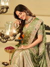 Pista Green Banarasi Silk Saree with Heavy Embroidered Border & Rich Zari Woven Pallu | Designer Festive Wedding Saree