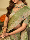 Pista Green Banarasi Silk Saree with Heavy Embroidered Border & Rich Zari Woven Pallu | Designer Festive Wedding Saree