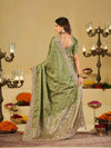 Pista Green Banarasi Silk Saree with Heavy Embroidered Border & Rich Zari Woven Pallu | Designer Festive Wedding Saree