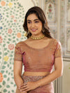 Dusty Rose Pink Fendy Satin Embroidered Saree with Paisley Motifs & Zari Border | Designer Festive Saree with Tassels & Heavy Embroidered Blouse