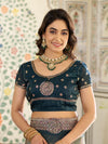 Teal Green Fendy Satin Designer Embroidered Saree with Paisley Motifs & Zari Border | Premium Festive Saree with Tassels & Heavy Embroidered Blouse