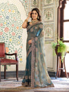 Teal Green Fendy Satin Designer Embroidered Saree with Paisley Motifs & Zari Border | Premium Festive Saree with Tassels & Heavy Embroidered Blouse