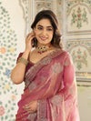 Dual Tone Wine Pink Fendy Satin Embroidered Saree with Paisley Motifs & Rich Zari Border | Designer Festive Saree with Tassels & Heavy Embroidered Blouse
