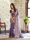 Royal Lavender Purple Fendy Satin Embroidered Saree with Paisley Motifs & Zari Border | Designer Festive Saree with Tassels & Heavy Embroidered Blouse