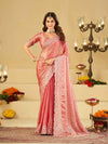 Blush Pink Fendy Satin Saree with White Floral Embroidery Border | Designer Party Wear Saree with Blouse