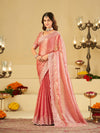 Blush Pink Fendy Satin Saree with White Floral Embroidery Border | Designer Party Wear Saree with Blouse