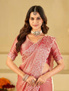 Blush Pink Fendy Satin Saree with White Floral Embroidery Border | Designer Party Wear Saree with Blouse