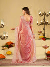 Blush Pink Fendy Satin Saree with White Floral Embroidery Border | Designer Party Wear Saree with Blouse