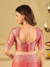 Blush Pink Fendy Satin Saree with White Floral Embroidery Border | Designer Party Wear Saree with Blouse