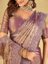 Lavender Designer Fendy Satin Saree with Heavy Embroidered Border | Premium Party Wear Embroidered Saree with Blouse