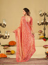 Peach Pink Designer Fendy Satin Saree with Heavy Embroidered Border | Premium Festive Party Wear Embroidered Saree with Blouse