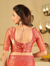 Peach Pink Designer Fendy Satin Saree with Heavy Embroidered Border | Premium Festive Party Wear Embroidered Saree with Blouse