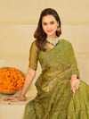 Olive Green Designer Fendy Satin Saree with Heavy Embroidered Border | Premium Festive Party Wear Saree with Blouse