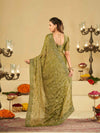 Olive Green Designer Fendy Satin Saree with Heavy Embroidered Border | Premium Festive Party Wear Saree with Blouse