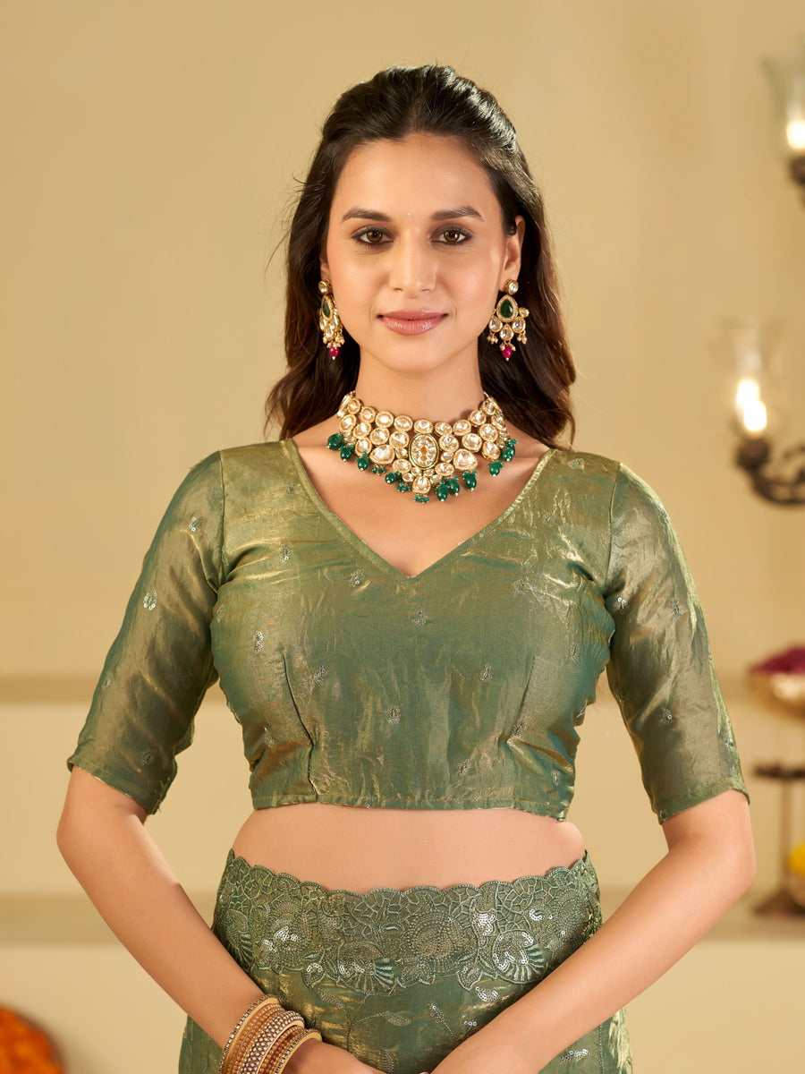 Sea Green Fendy Satin Saree with Heavy Embroidered Border | Designer Party Wear Embroidered Saree with Blouse