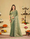 Sea Green Fendy Satin Saree with Heavy Embroidered Border | Designer Party Wear Embroidered Saree with Blouse